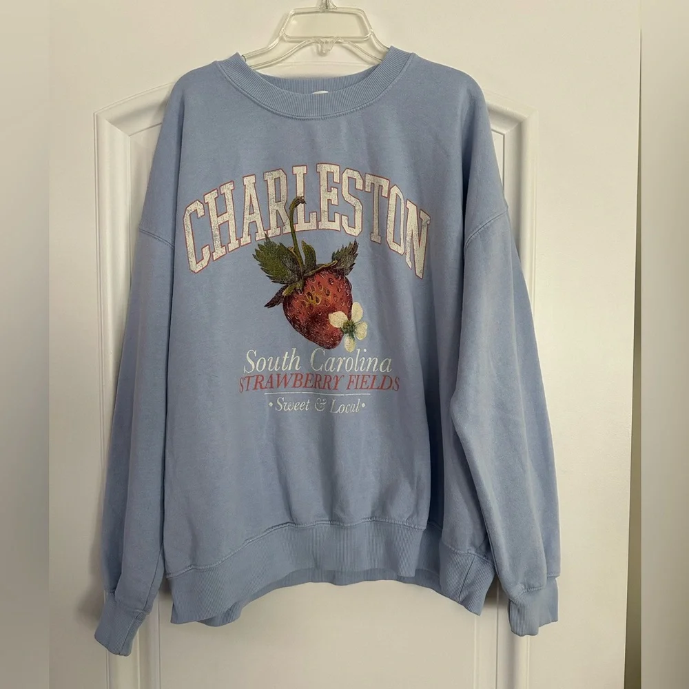 Altar'd State Light Blue Charleston Strawberry Crewneck Sweatshirt - Picture 1 of 7